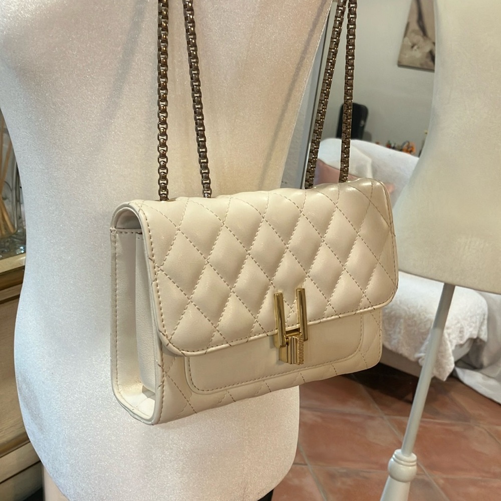 Leather White Quilted Shoulder Bag